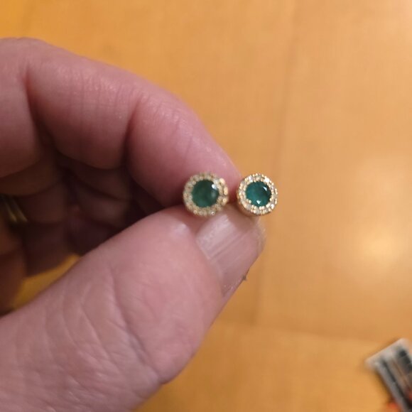 Emerald and Diamond Earrings - Picture 1 of 4